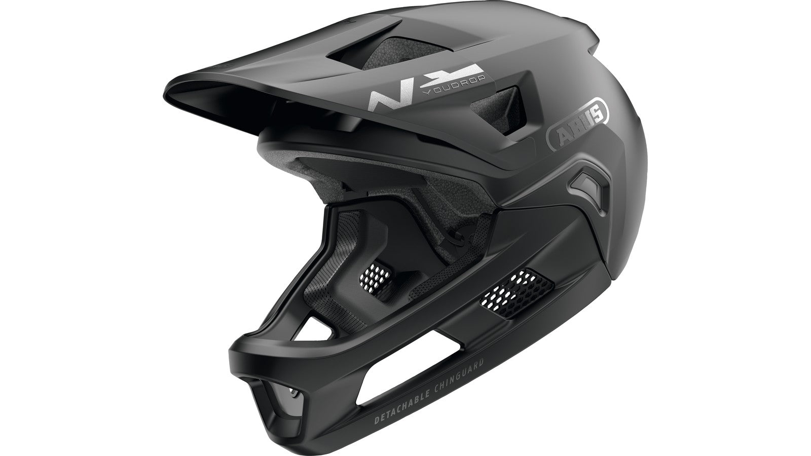 Casque VTT intégral enfant Abus Youdrop FF noir mat avec mentonnière amovible pour protection optimale