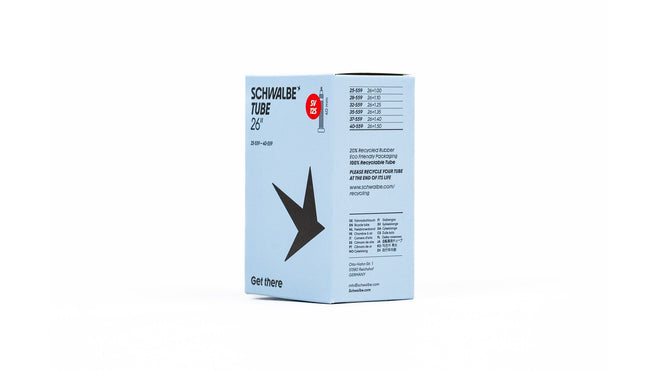 Emballage chambre a air Schwalbe 26 pouces compatible valves Presta 40-60 mm et Schrader 40 mm