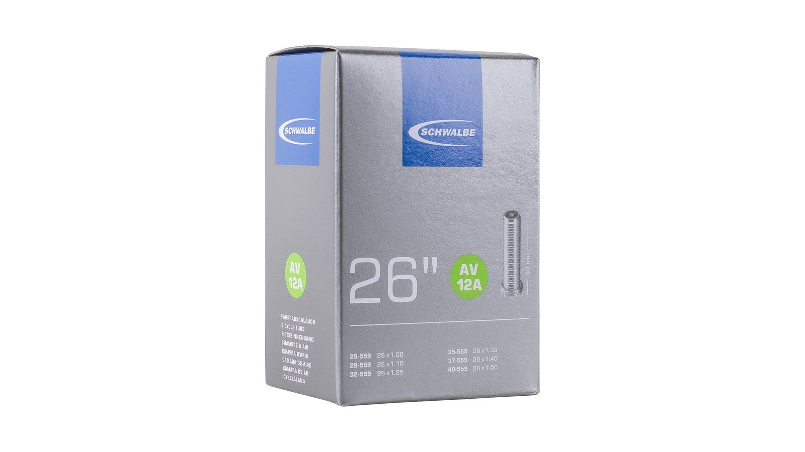 Chambre a air Schwalbe 26 pouces avec valve Presta AV12A de 40 mm pour velo polyvalent et VTT