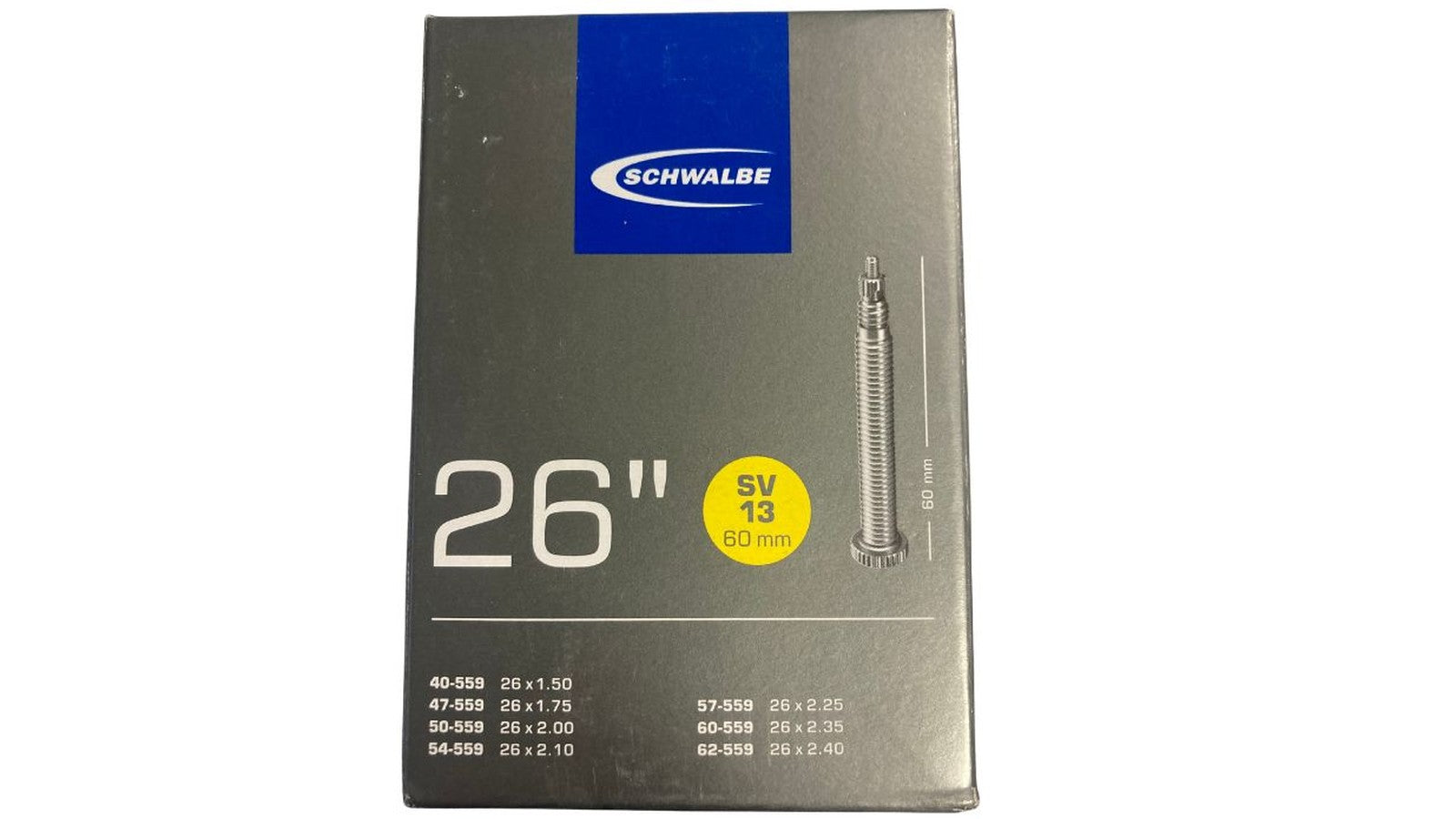 Chambre a air Schwalbe 26 pouces avec valve Presta SV13 de 60 mm compatible VTT et velo ville