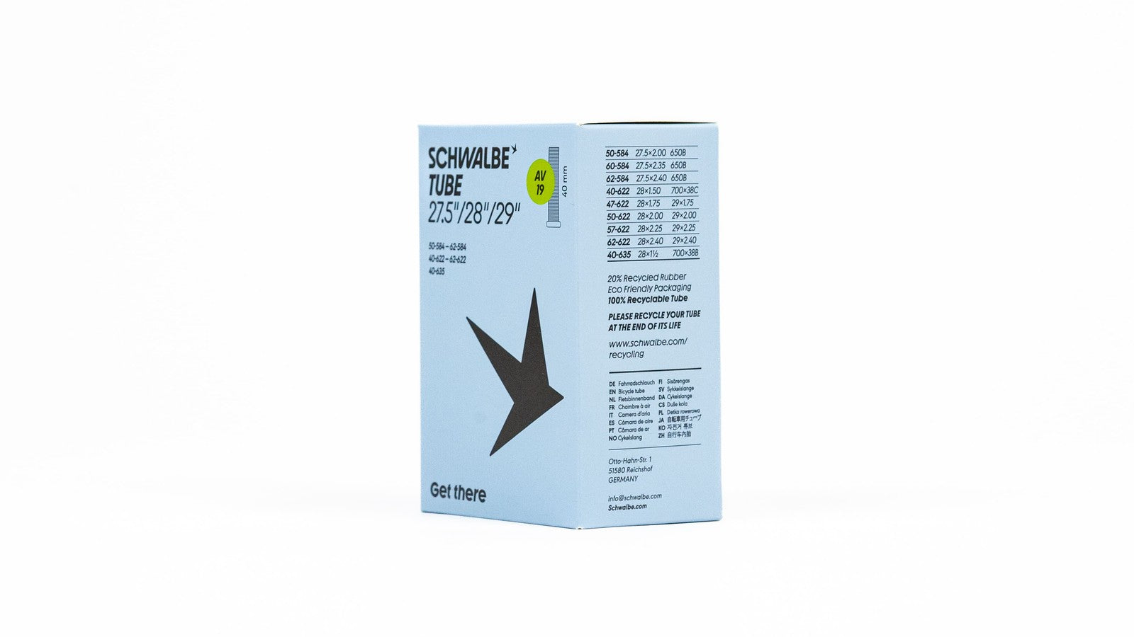Chambre a air Schwalbe 29 pouces valve Schrader 40 mm compatible VTT et velo tout terrain
