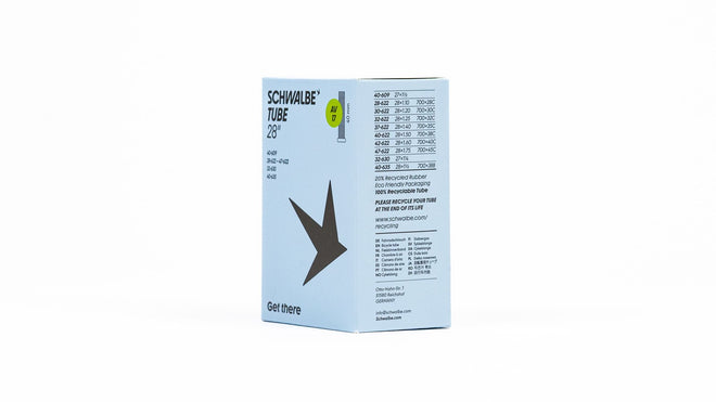 Emballage latéral chambre à air Schwalbe 700 29 pouces avec valves Presta et Schrader 40, 50 et 60 mm