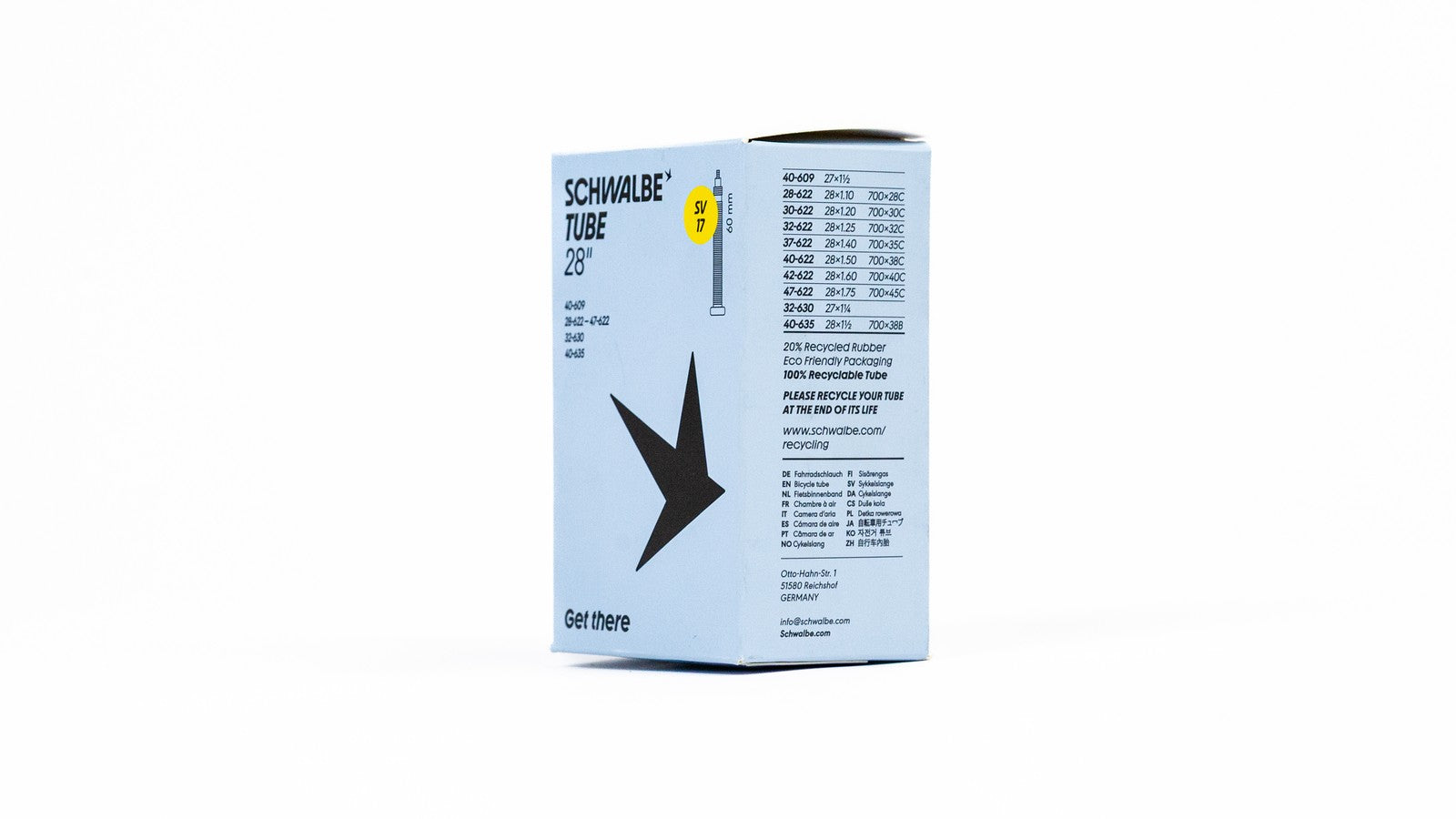 Chambre a air Schwalbe 700 29 pouces avec valves Presta et Schrader en 40, 50 et 60 mm
