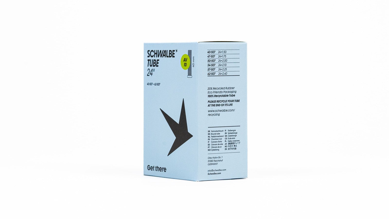 Emballage chambre a air Schwalbe 24 pouces avec valve Presta et Schrader 40 mm