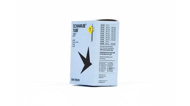 Emballage chambre a air Schwalbe 700 29 pouces avec valve Presta et Schrader 60 mm pour velo