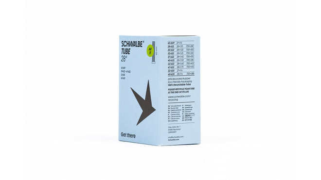 Packaging chambre a air Schwalbe 700 29 pouces avec valves Presta et Schrader eco-responsable et recyclable